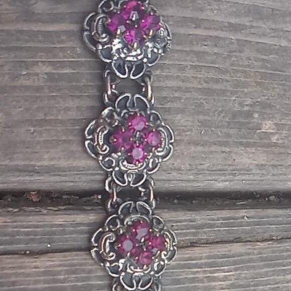 Antique Beidermier Panel Bracelet 1850-1900 .500silver & fuscia garnets ! Lovely - Picture 1 of 6